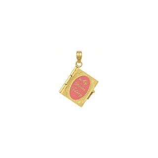 14k Gold Necklace Charm Pendant, 3d ""my Love Story"" Book With Pink Cover Move: Million Charms: Jewelry