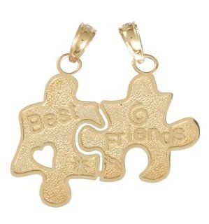 14k Gold Talking Necklace Charm Pendant, Best Friends Breakable Puzzle Pieces: Million Charms: Jewelry