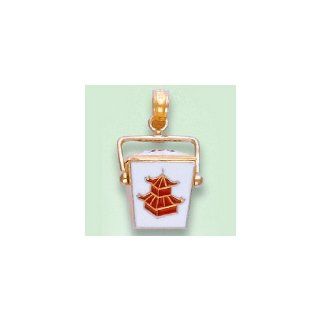 14k Gold Necklace Charm Pendant, 3d Novelty Chinese Take out Box Red & White Ena Million Charms Jewelry
