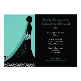 Trendy Aqua Bridal Shower Bride Sihouette Invitations
