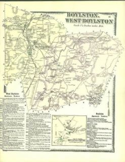 F W Beers hand colored 1870 Map of West / Boylston Oakdale Harrisville MA: Entertainment Collectibles