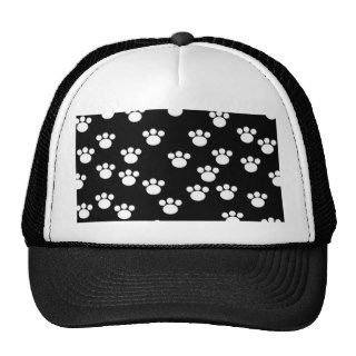 Black and White Animal Paw Print Pattern. Trucker Hats