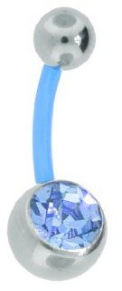 BABY BLUE Bioplast Single Jeweled Flexible Belly Button Rings: Body Piercing Rings: Jewelry