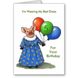 Cute Mama Pig Balloons Fifth Birthday Cards