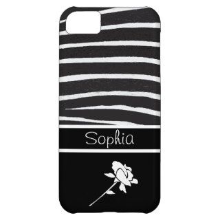 Zebra Pattern+White Rose on black/Personalize iPhone 5C Cover