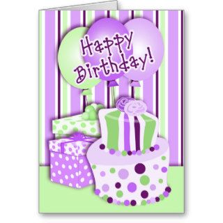 Purple and Peridot Funky Birthday Cake Greeting Card