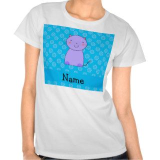 Personalized name purple cat blue flowers t shirt