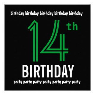 14th Birthday Party Modern Black and Color Number Custom Invitations