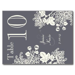 Charcoal Gray Vintage Flowers Wedding Table Number Post Card