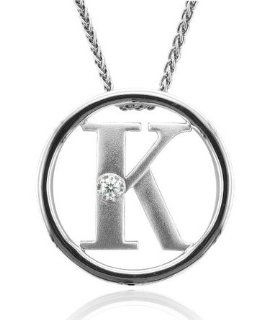 Sterling Silver Alphabet Initial Letter K Diamond Pendant Necklace (HI, I1 I2, 0.05 carat): Jewelry