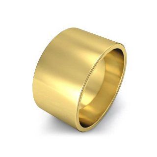 Men's Flat Wedding Band 12mm 14k Yellow Gold Ring: Jewelry
