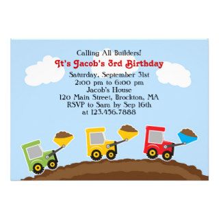 Dump Trucks Construction Birthday Flat Invitation