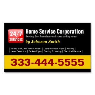 Plumber   24 Hours Home Service Corporation Business Card Templates
