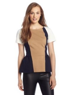 Rebecca Minkoff Women's Lyra Colorblock Peplum Short Sleeve Top, Moon/Camel/Navy, 4 at  Womens Clothing store