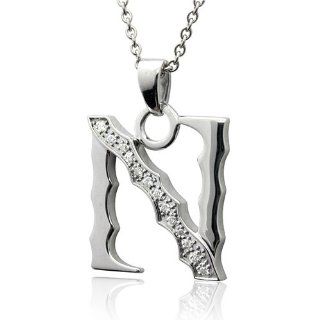Men's Sterling Silver Alphabet Initial Letter N Diamond Pendant Necklace (HI, I, 0.11 carat): Pendants For Men: Jewelry