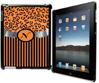 Rikki KnightTM Letter "N" Initial Orange Leopard Print and Stripes Monogrammed Design Black Snap on Case for Apple iPad 2   The New iPad (3rd Generation)   iPad 4 Computers & Accessories