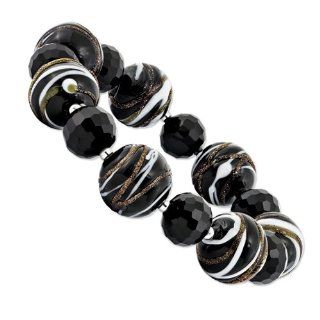 12 15mm Black Crystal/Murano Glass Stretch Bracelet: Jewelry