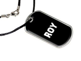 Roy   Name Military Dog Tag Black Cord Necklace Automotive