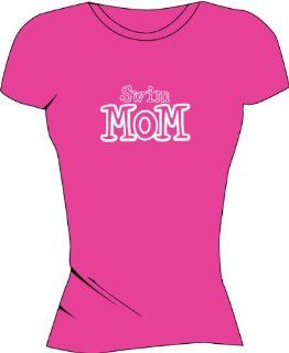 Swim Mom Women's Tech Shirts   Hot Pink   Large : Running Equipment : Sports & Outdoors