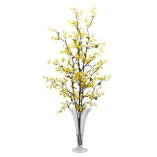 Nearly Natural 1254 Forsythia with Vase Silk Flower Arrangement, Yellow   Artificial Flowers