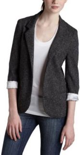 Necessary Objects Juniors Tweed Boyfriend Blazer, Black, Medium at  Womens Clothing store