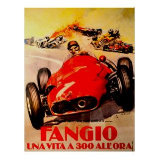 Fangio Auto Racing Vintage Retro  Poster Print