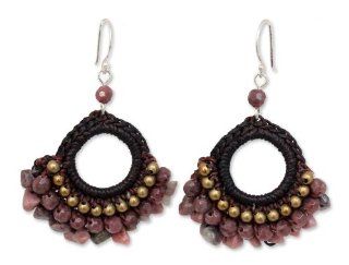Rhodonite chandelier earrings, 'Rose Lanna': Drop Earrings: Jewelry