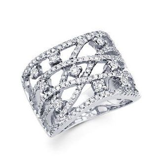 14k White Gold Large Diamond Cross Over Ring Band .94ct (G H Color, I1 Clarity): Jewelry