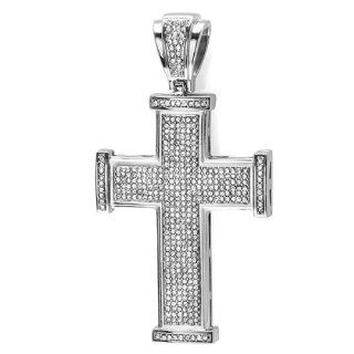 Platinum Plated White Crystal Hip Hip Iced Micro Pave Mens Religious Cross Pendant (3.5 Inch X 1.75 Inch): Jewelry