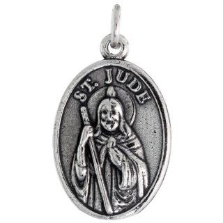 Sterling Silver Saint Jude of Thaddeus Oval shaped Medal Pendant, 7/8 inch (23 mm) tall: Jewelry