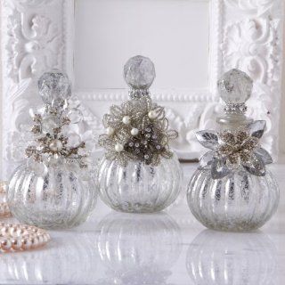 Two's Company Vintage Perfume Bottle (Empty). Available in Silver or Gold (Gold   Flower Pin   Glass/Acrylic Jewels (Center), 5 3/4" H x 3" Dia)   Acrylic Accent Tables