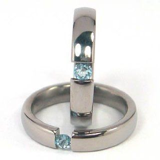 4mm Titanium Tension Set Ring, Aquamarine Bands, Free Sizing 4.5 11: Rumors Jewelry Company: Jewelry