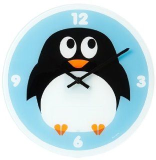 Silly Brands Children's Penguin Blue Glass Wall Clock 12" Diameter  
