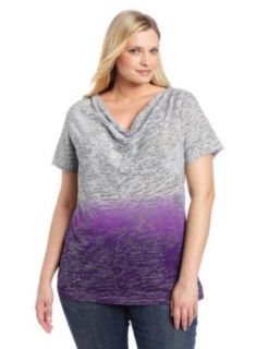 Calvin Klein Performance Women's Plus Size Dip Dye Burnout Cowl Neck Tee, Pearl Grey/Bright Purple, 1X at  Womens Clothing store: Athletic Shirts