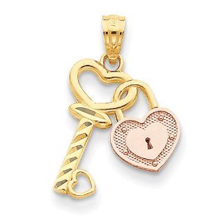 14k Two tone Heart Lock & Key Pendant: Jewelry