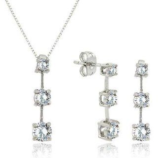 Sterling Silver CZ Past Present Future Pendant & Earrings Set: Jewelry