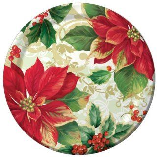 Poinsettia Parade 9 inch Paper Plates 8 Per Pack: Kitchen & Dining