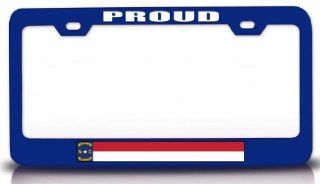 PROUD NORTH CAROLINA w/Flag State Flag Steel Metal License Plate Frame Bu # 59: Automotive