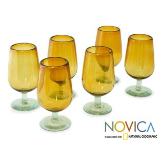 Set of 6 Handcrafted Blown Glass 'Mexican Amber' Goblets (Mexico) Novica Glassware
