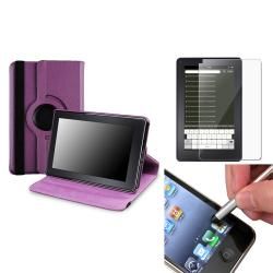 Purple Swivel Case/ Silver Stylus/ Protector for  Kindle Fire BasAcc Tablet PC Accessories
