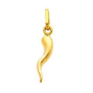 14K Yellow Gold Small Cornicello Italian Horn Charm Pendant: The World Jewelry Center: Jewelry