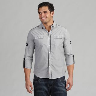 191 Unlimited Mens Gray Stripe Woven Short Sleeve Shirt 191 Unlimited Casual Shirts
