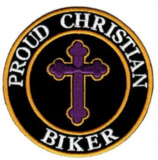 Proud Christian Biker Embroidered Patch Jesus Chris Iron On Religious Cross Emblem: Apparel Accessories: Clothing