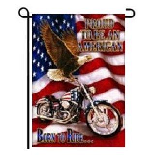 Patriotic Born To Ride Harley Garden Flag Proud To Be American : Outdoor Flags : Patio, Lawn & Garden