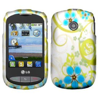 Silver Green Vine Blue Flower Design Rubberized Snap on Hard Shell Cover Protector Faceplate Skin Phone Case for TracFone LG Cookie 800G + LCD Screen Guard Film: Cell Phones & Accessories