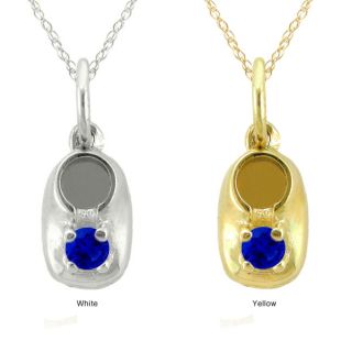 10k Gold September Birthstone Created Sapphire 'Baby Booty' Necklace Gemstone Necklaces