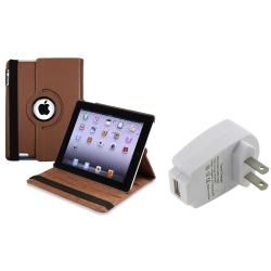 Brown Swivel Case/ Travel Charger Adapter for Apple iPad 3 BasAcc iPad Accessories