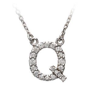 Diamond Initial Necklace in 14 Karat White Gold, Letter Q: Jewelry
