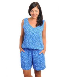 Stanzino Women's Plus Size Floral Print V neck Romper with Side Slit Pockets BLUE XL Clothing