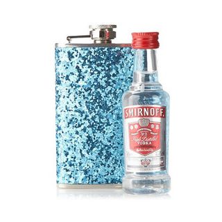 Turquoise glitter hip flask and vodka